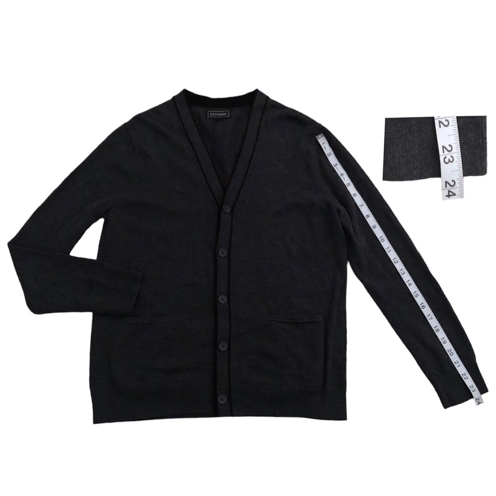 Express Cardigan Men’s Size M Gray Button Front Black Trim